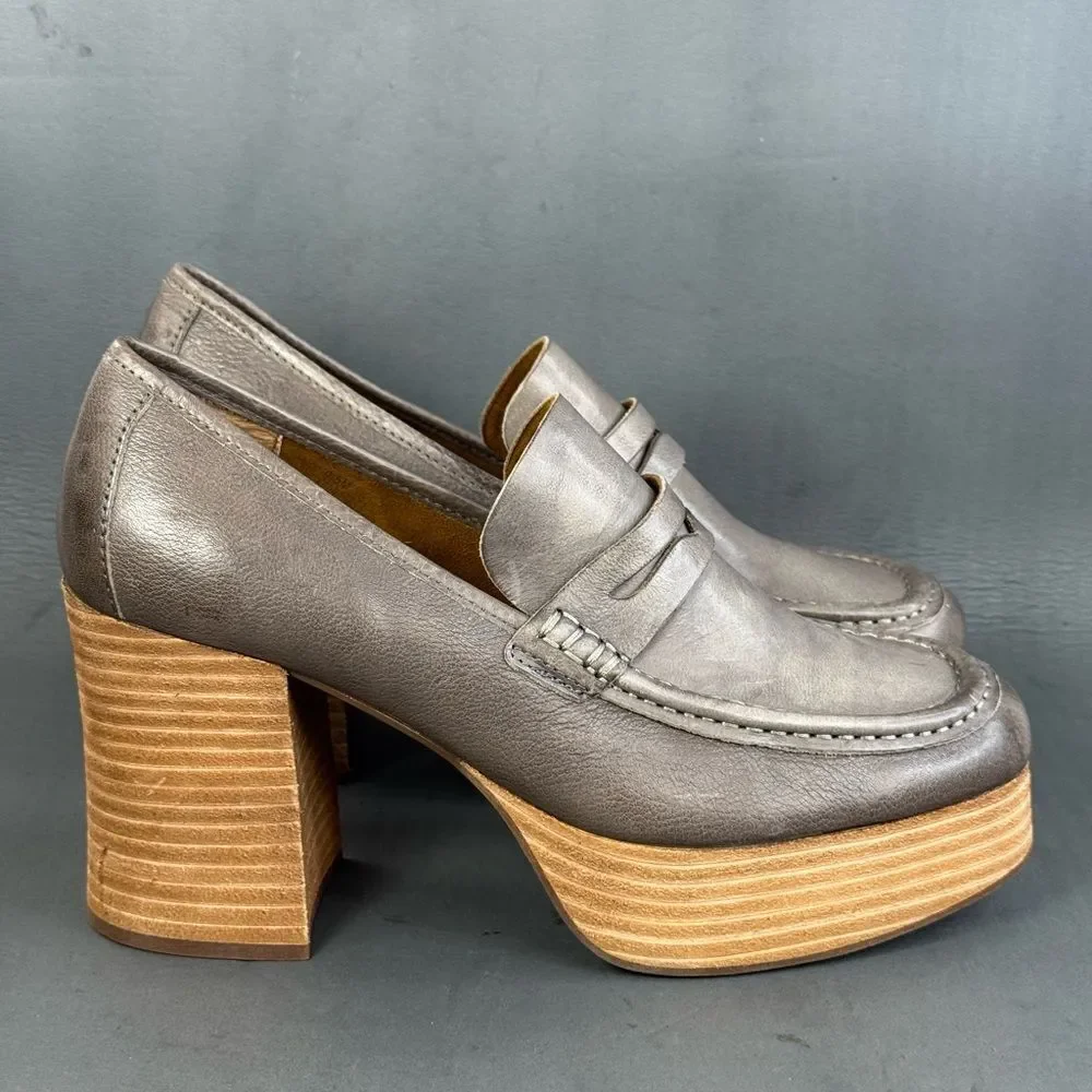 Kork-Ease Barbara Women's Platform Penny Loafer Pump shoes grey leather 9.5